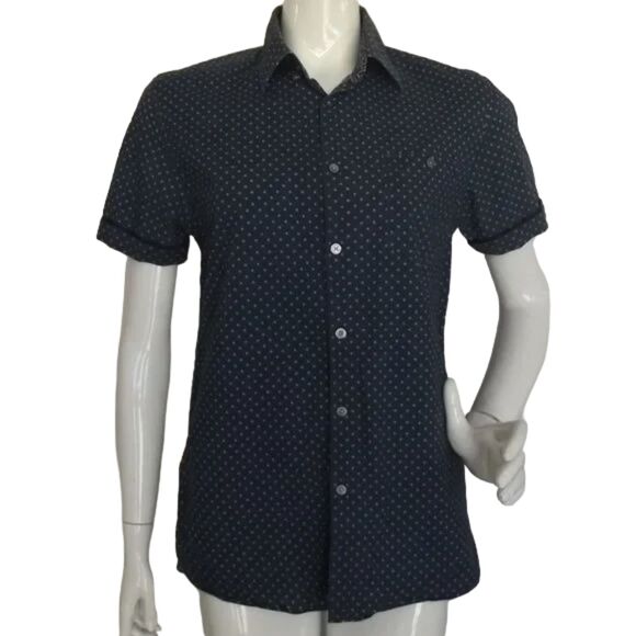 Ted Baker Shirt, 3/M, Blue/Small dots, THAMES, Button down collar, Short sleeve - Picture 1 of 14